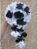 Bouquet de Mariage thème Cascade Noir & Blanc avec des Orchidées