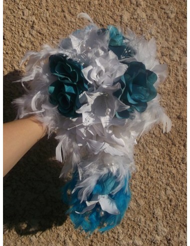 Bouquet mariée turquoise/blanc ou tuquoise/ivoire