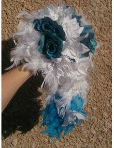 Splendide Bouquet Cascade pour la Mariée turquoise / blanc / ivoire 2