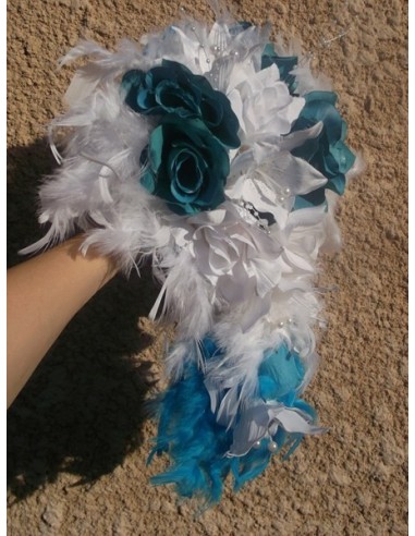 Splendide Bouquet Cascade pour la Mariée turquoise / blanc / ivoire