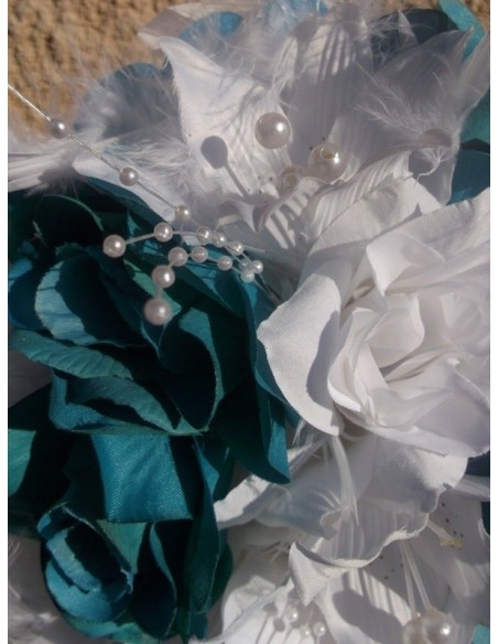 Splendide Bouquet Cascade pour la Mariée turquoise / blanc / ivoire Splendide Bouquet Cascade pour la Mariée turquoise / blanc / ivoire