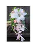 Bouquet mariage Tombant rose clair argent avec Lys et Roses