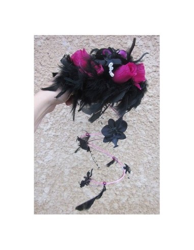 Bouquet mariage Cascade "New York" noir et fuchsia avec orchidées