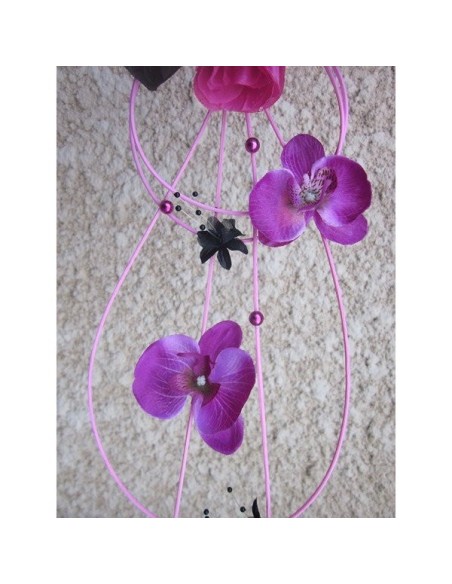 Bouquet de mariage cascade thème fuchsia noir avec diamants