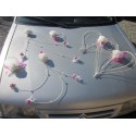 Lot décoration voiture mariage thème fushia, blanc avec coeurs