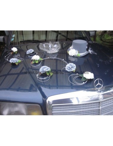 Décoration de voiture de Mariage élégante avec chapeau et diademe