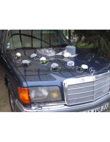 Décoration de voiture de Mariage élégante avec chapeau et diademe