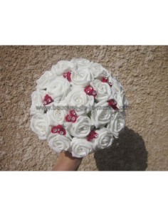 Bouquet pour la mariée "Rond" fait avec Roses et Diamants rouges