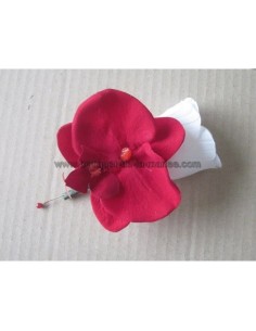 Bouquet mariée rond thème orchidées rouge, plumes, perles 2