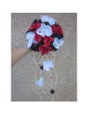 Magnifique Bouquet mariee cascade rouge et noir avec des diamants