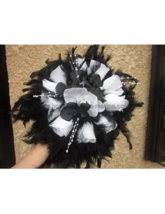 Bouquet mariage New York - Black & White - roses, plumes, orchidée