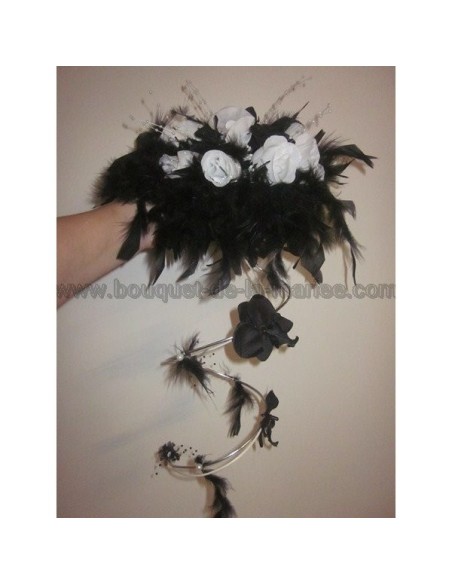 Bouquet mariage New York - Black & White - roses, plumes, orchidée