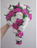 Bouquet de Mariage Cascade Fuchsia ou Rose avec roses & diamants