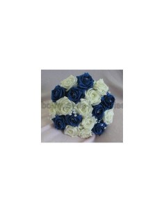Bouquet de mariée rond: roses BLEU ROYAL et diamants fantaisie