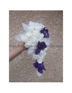 Bouquet pour mariage Cascade "Elegance" avec orchidée prune, roses 2