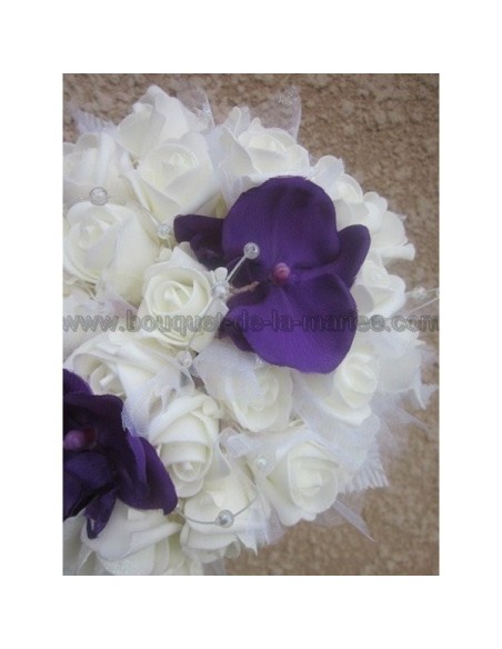 Bouquet pour mariage Cascade "Elegance" avec orchidée prune, roses