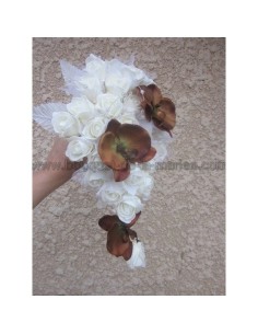 Beau Bouquet Mariee Tombant thème Orchidée Chocolat + Roses 2