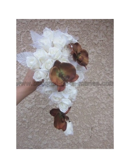 Beau Bouquet Mariee Tombant thème Orchidée Chocolat + Roses Beau Bouquet Mariee Tombant thème Orchidée Chocolat + Roses