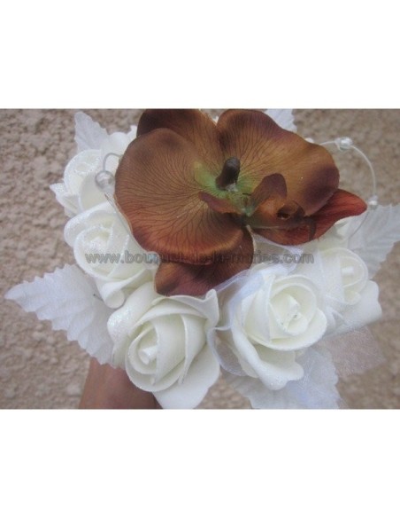 Bouquet Demoiselle d'honneur thème orchidée chocolat Bouquet Demoiselle d'honneur thème orchidée chocolat