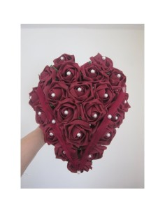 Bouquet de la Mariée "coeur bordeaux" fait avec des roses perlées