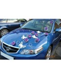 Décoration de voiture pour mariage avec papillon, roses, perles, rotin