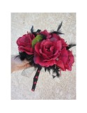 Bouquet de mariée Rond Rouge et Noir fait avec des plumes et perles