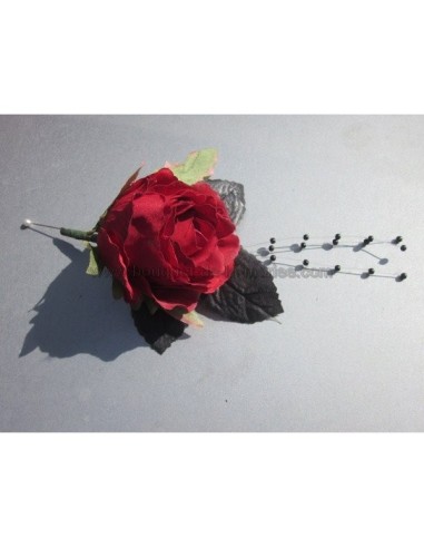 Bouquet de mariée Rond Rouge et Noir fait avec des plumes et perles