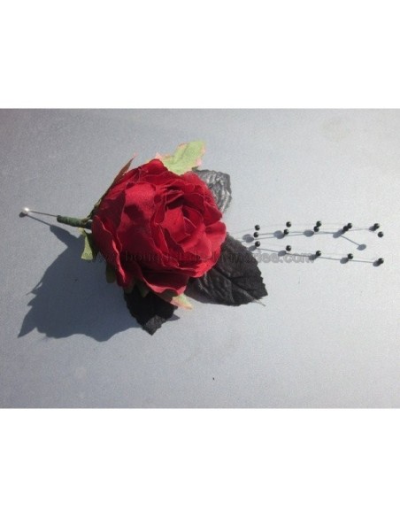Bouquet de mariée Rond Rouge et Noir fait avec des plumes et perles