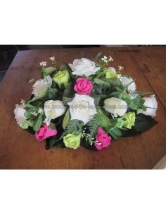 Lot mariage fushia anis: bouquet, décoration voiture et boutonnière 2