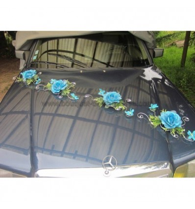 Decoration voiture mariage turquoise argent