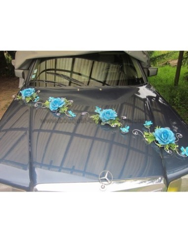 Decoration voiture mariage turquoise argent