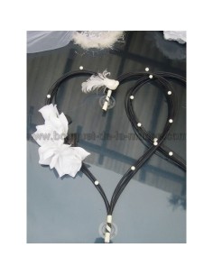 Décoration de voiture des mariés: chapeau, voile noir, blanc, gris 2