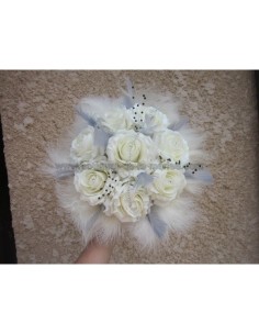 Lot: Bouquet de Mariée Etoile et boutonnière ivoire, argent