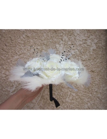 Lot: Bouquet de Mariée Etoile et boutonnière ivoire, argent