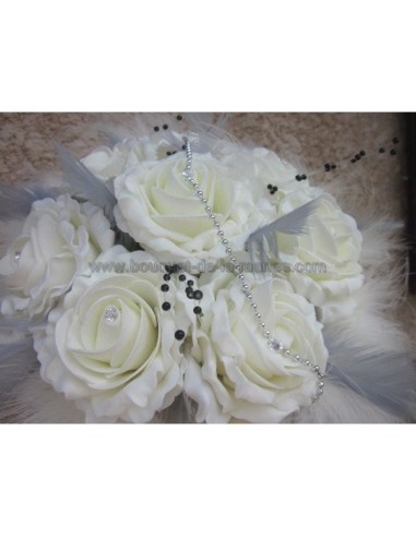 Lot: Bouquet de Mariée Etoile et boutonnière ivoire, argent