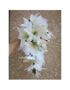 Sublime Bouquet de la Mariée "Lys et Plumes turquoise et chocolat"