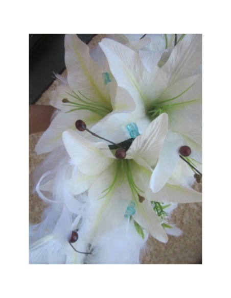 Sublime Bouquet de la Mariée "Lys et Plumes turquoise et chocolat"