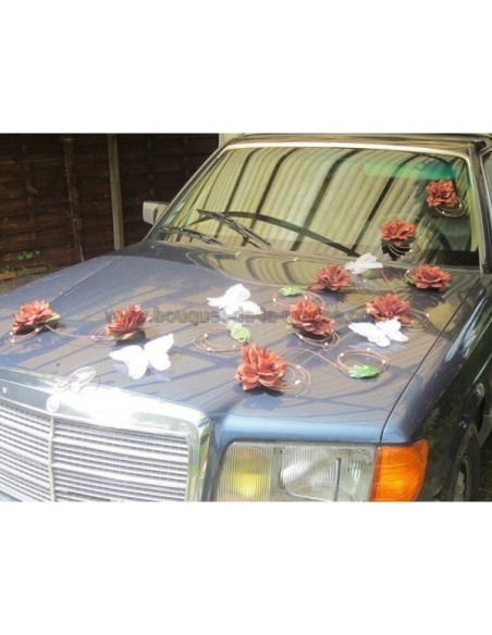 Décoration de voiture de mariage thème papillon couleur chocolat