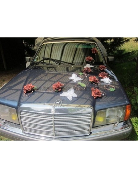 Décoration de voiture de mariage thème papillon couleur chocolat