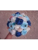Beau Bouquet de la mariée thème "bleu" mer avec roses, coquillages