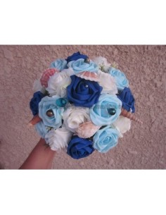 Beau Bouquet de la mariée thème "bleu" mer avec roses, coquillages