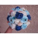 Beau Bouquet de la mariée thème "bleu" mer avec roses, coquillages