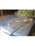 Décoration de voiture de mariage en 4 parties thème vert et fuchsia