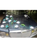 Décoration de voiture pour mariage thème papillon, couleur turquoise