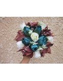 Bouquet de Mariée thème turquoise et chocolat avec roses et perles