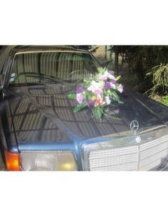 Décoration de voiture de mariage: Bouquet de fleurs parme et violet 2