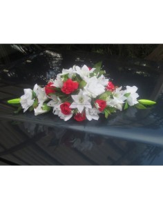 Magnifique Gerbe de voiture pour mariage couleur rouge et blanc