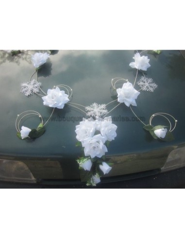 Décoration de voiture pour les mariés thème hiver et neige
