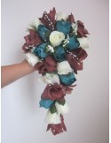 Bouquet de Mariage Cascade "Nathalie" avec belles roses et perles 