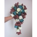 Bouquet de Mariage Cascade "Nathalie" avec belles roses et perles 
